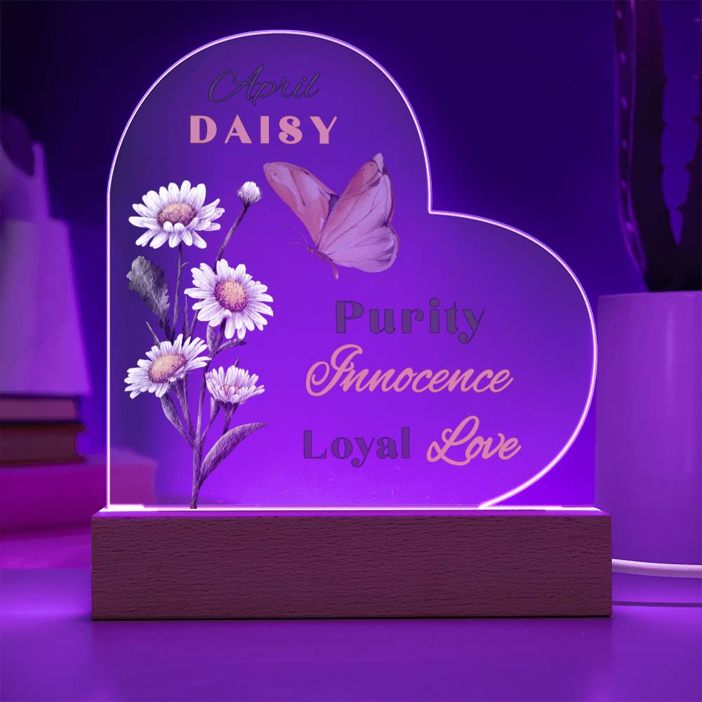 April Daisy Birth Flower Heart Acrylic
