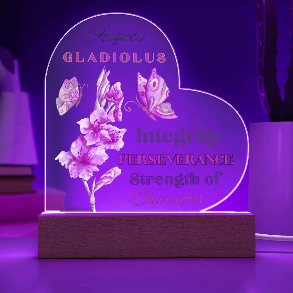 August Gladiolus Birth Flower Heart Acrylic
