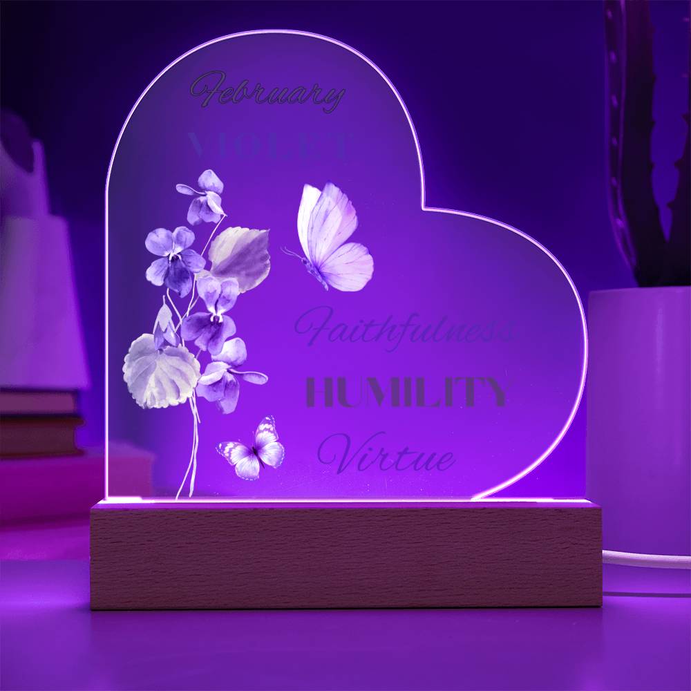 February Violet Birth Flower Heart Acrylic