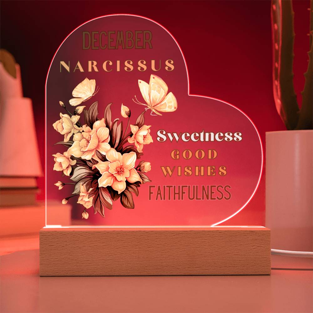 December Narcissus Birth Flower Heart Acrylic