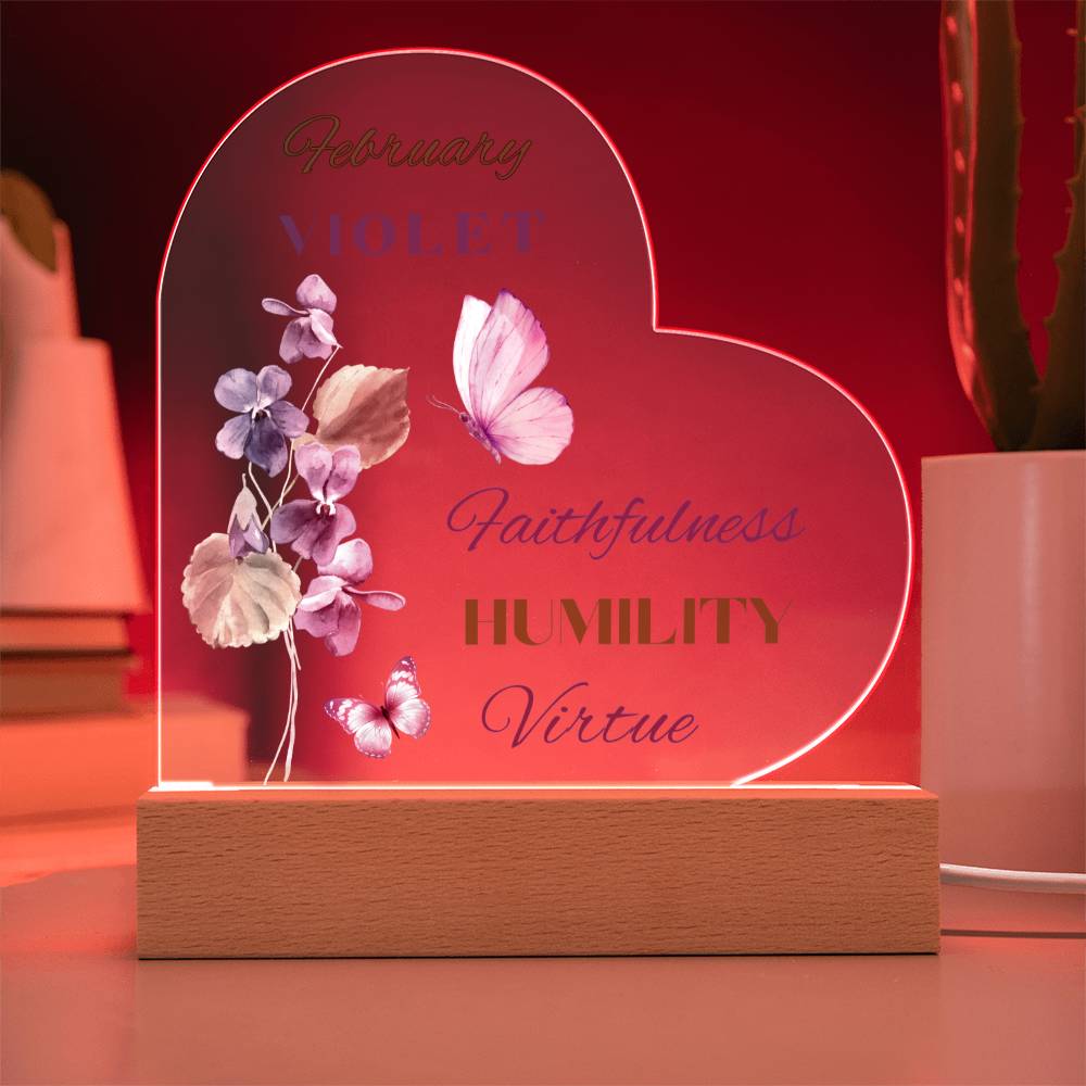 February Violet Birth Flower Heart Acrylic