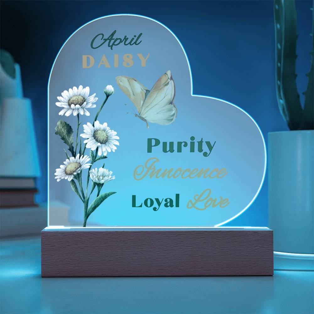 April Daisy Birth Flower Heart Acrylic