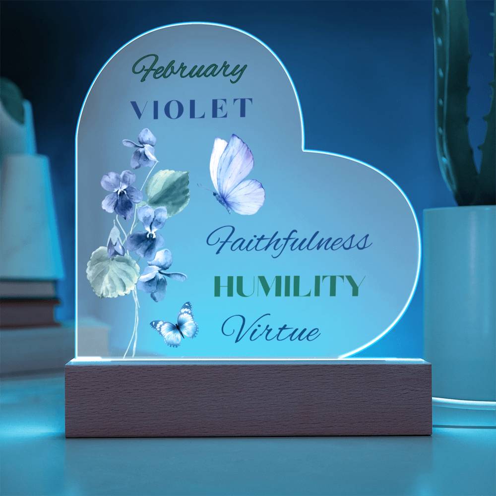 February Violet Birth Flower Heart Acrylic
