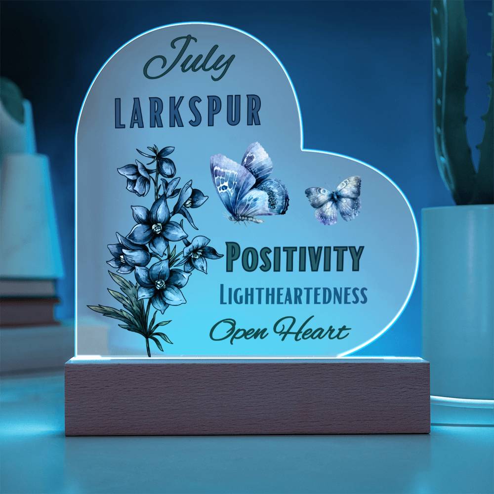 July Larkspur Birth Flower Heart Acrylic (A)