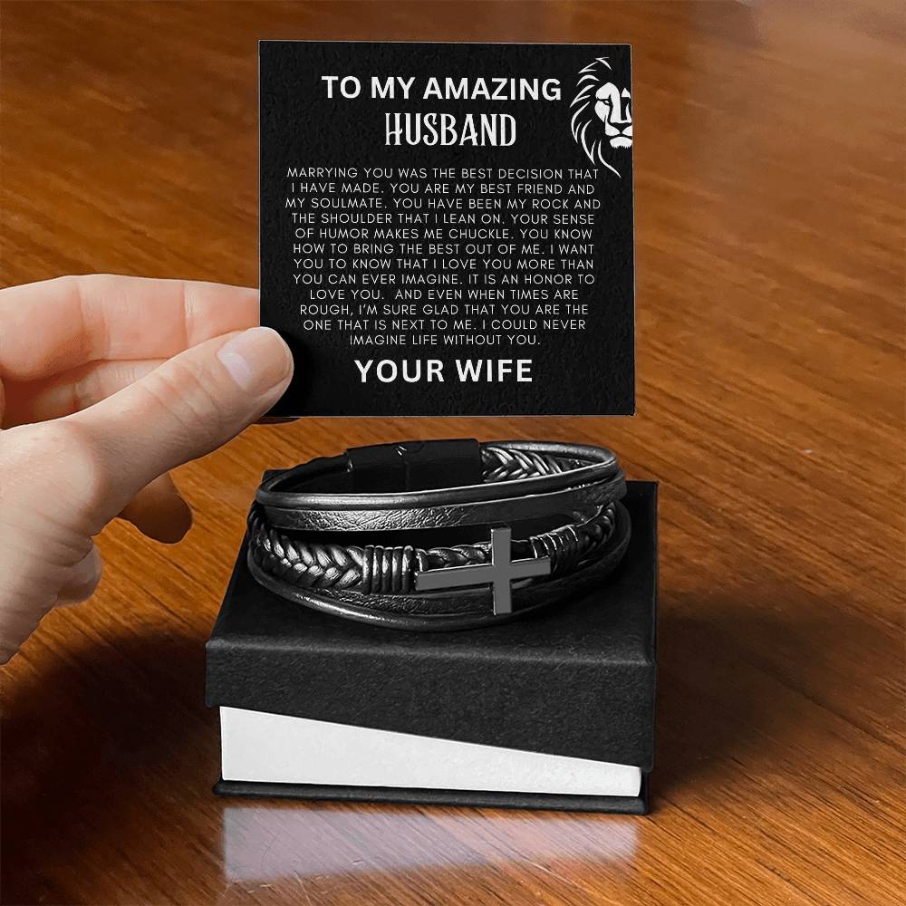 To My Amazing Husband Men's Cross Bracelet