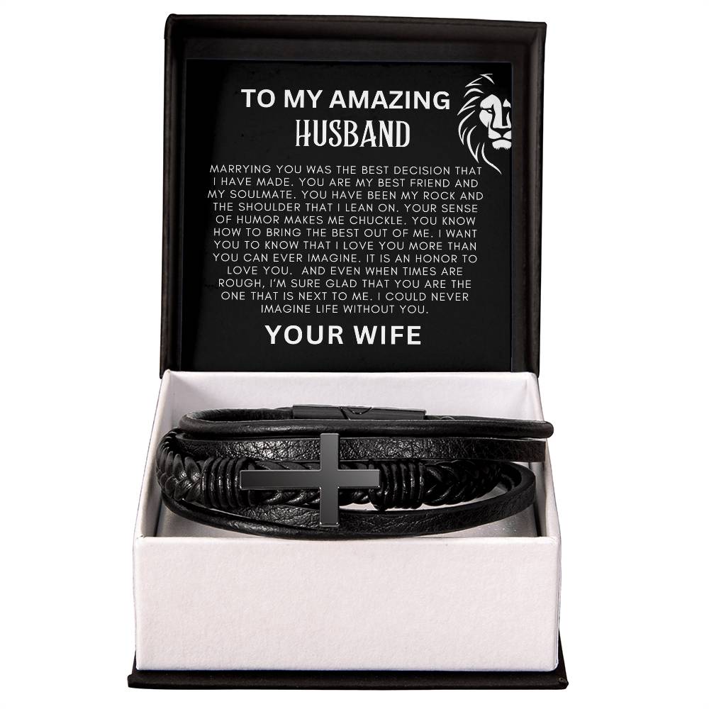 To My Amazing Husband Men's Cross Bracelet