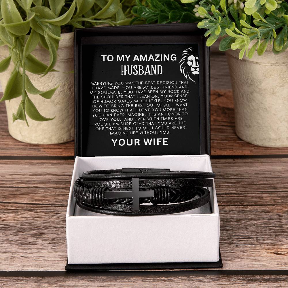 To My Amazing Husband Men's Cross Bracelet