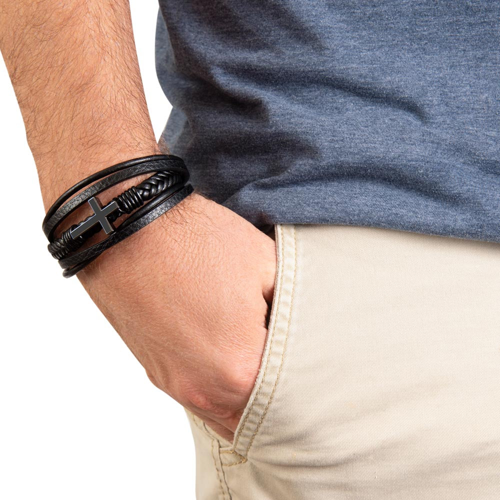 My Son Men's Cross Bracelet, Love Mom and Dad