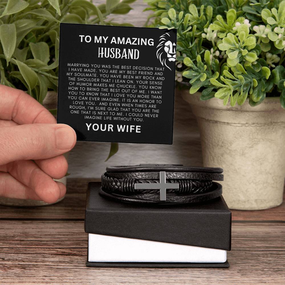 To My Amazing Husband Men's Cross Bracelet