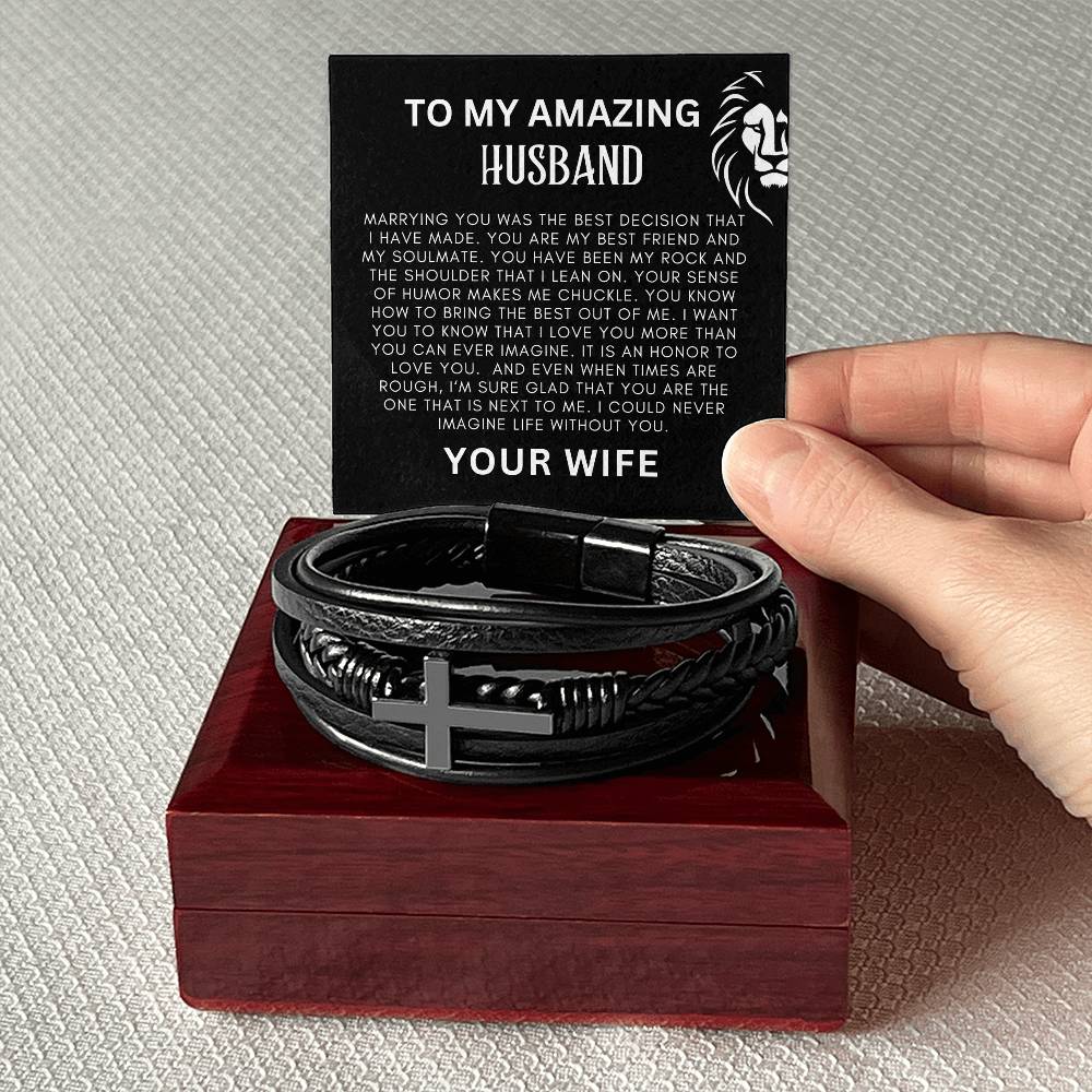 To My Amazing Husband Men's Cross Bracelet