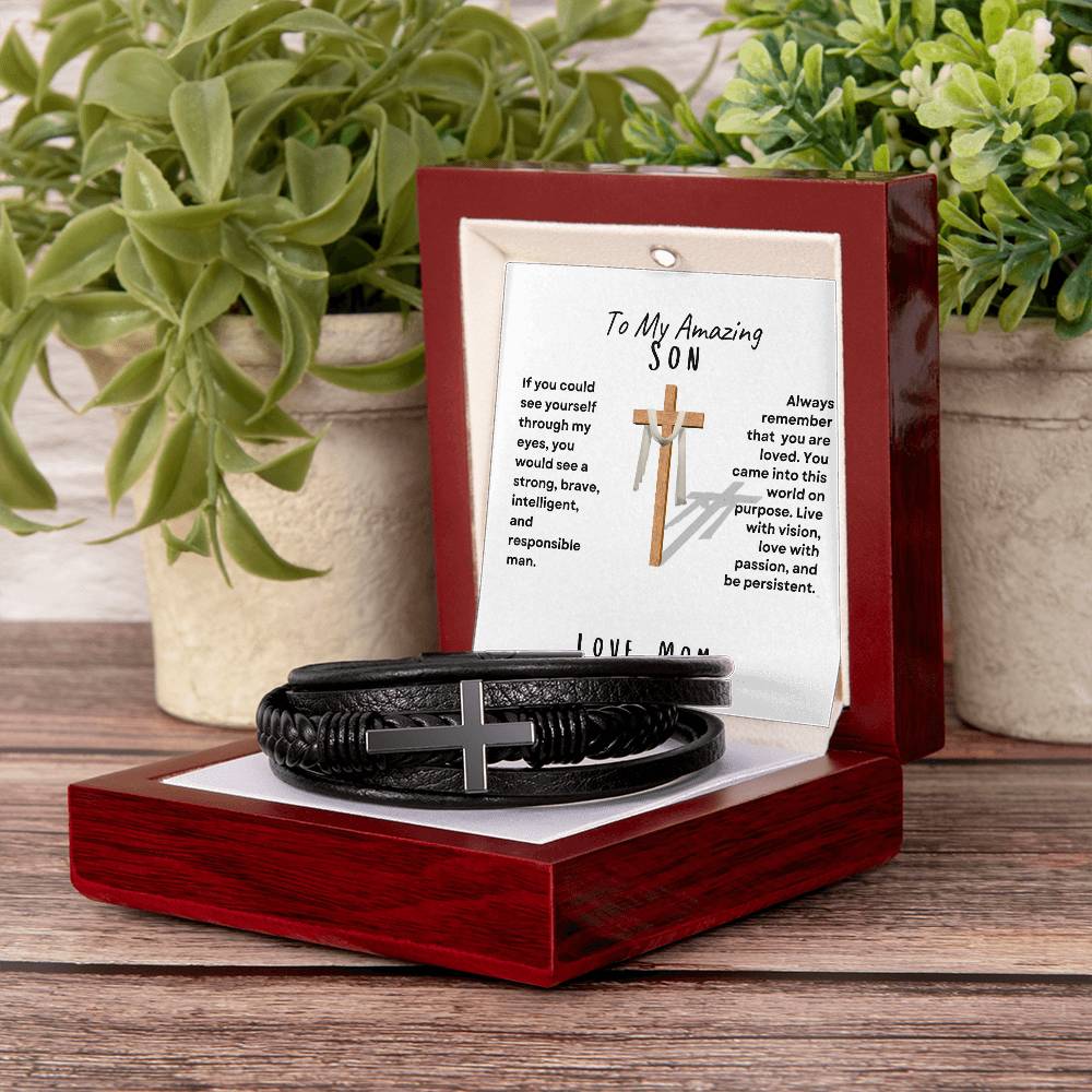 Son Cross Men's Bracelet; Love, Mom