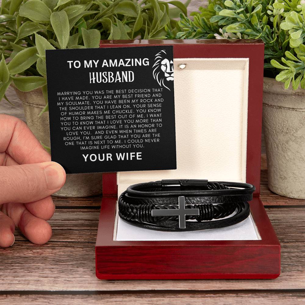 To My Amazing Husband Men's Cross Bracelet