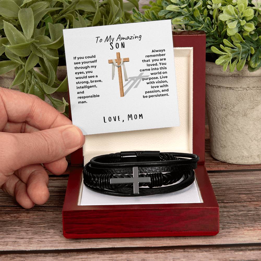 Son Cross Men's Bracelet; Love, Mom