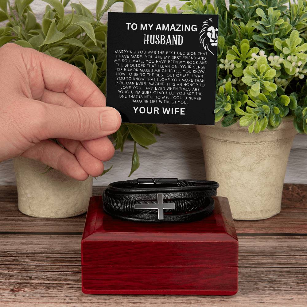 To My Amazing Husband Men's Cross Bracelet