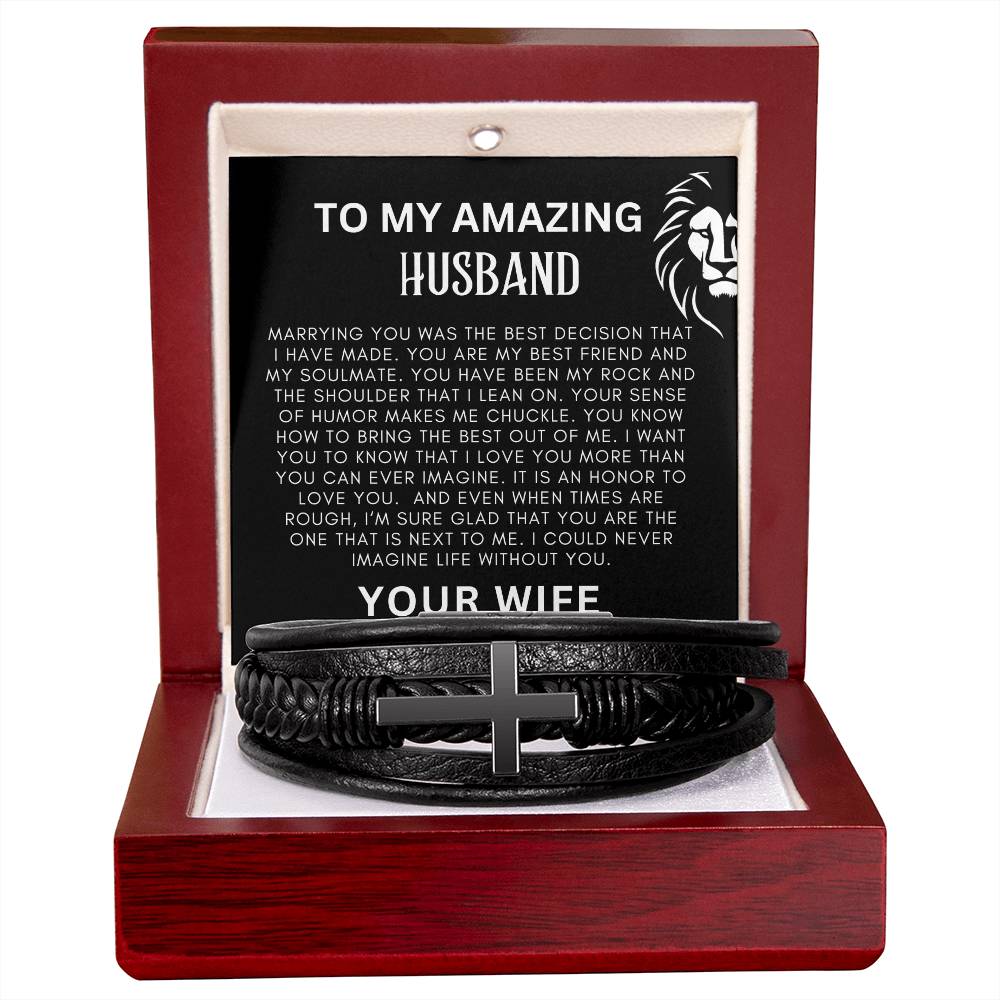 To My Amazing Husband Men's Cross Bracelet