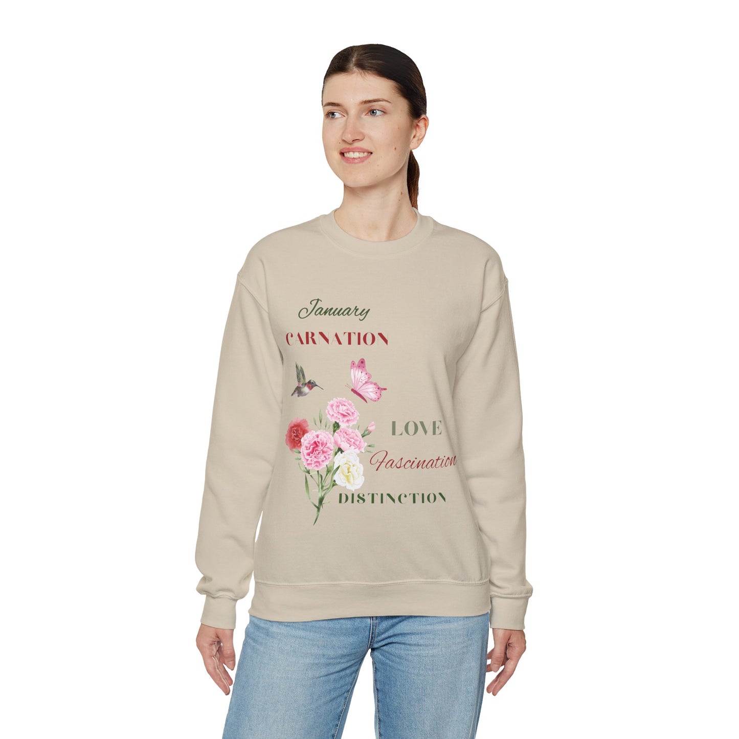 January Carnation Birth Flower Unisex Heavy Blend™ Crewneck Sweatshirt