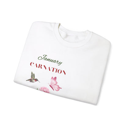 January Carnation Birth Flower Unisex Heavy Blend™ Crewneck Sweatshirt