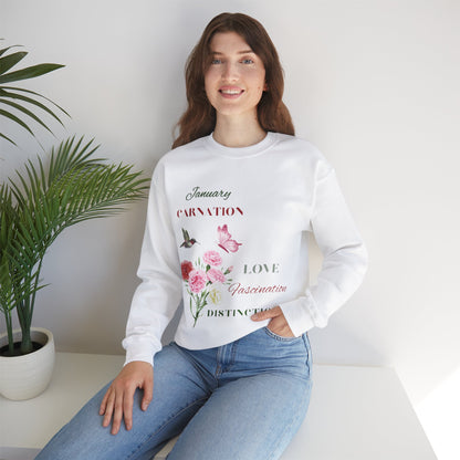 January Carnation Birth Flower Unisex Heavy Blend™ Crewneck Sweatshirt