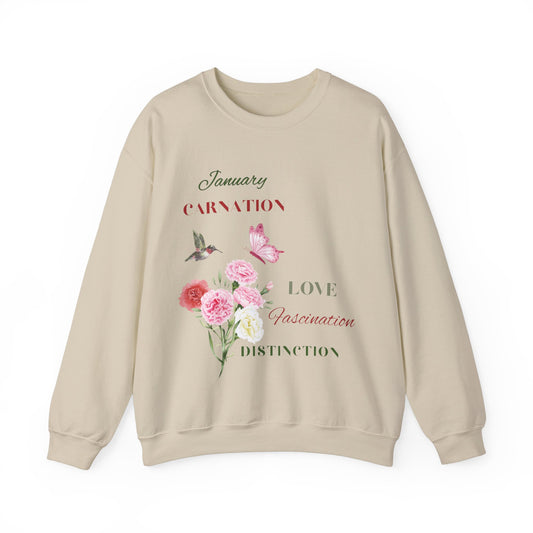 January Carnation Birth Flower Unisex Heavy Blend™ Crewneck Sweatshirt