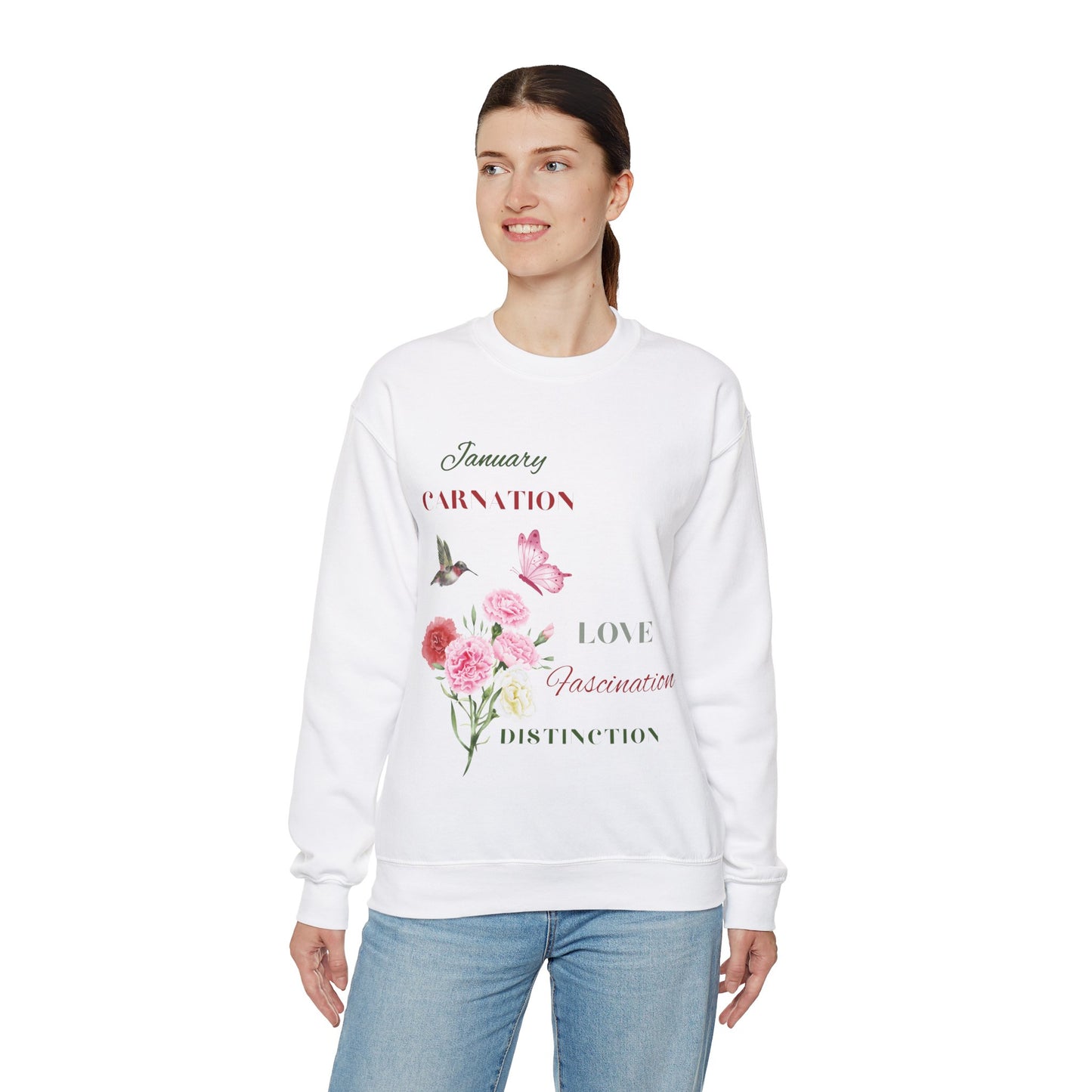 January Carnation Birth Flower Unisex Heavy Blend™ Crewneck Sweatshirt