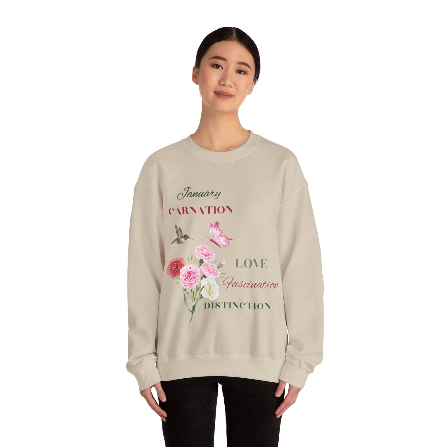 January Carnation Birth Flower Unisex Heavy Blend™ Crewneck Sweatshirt