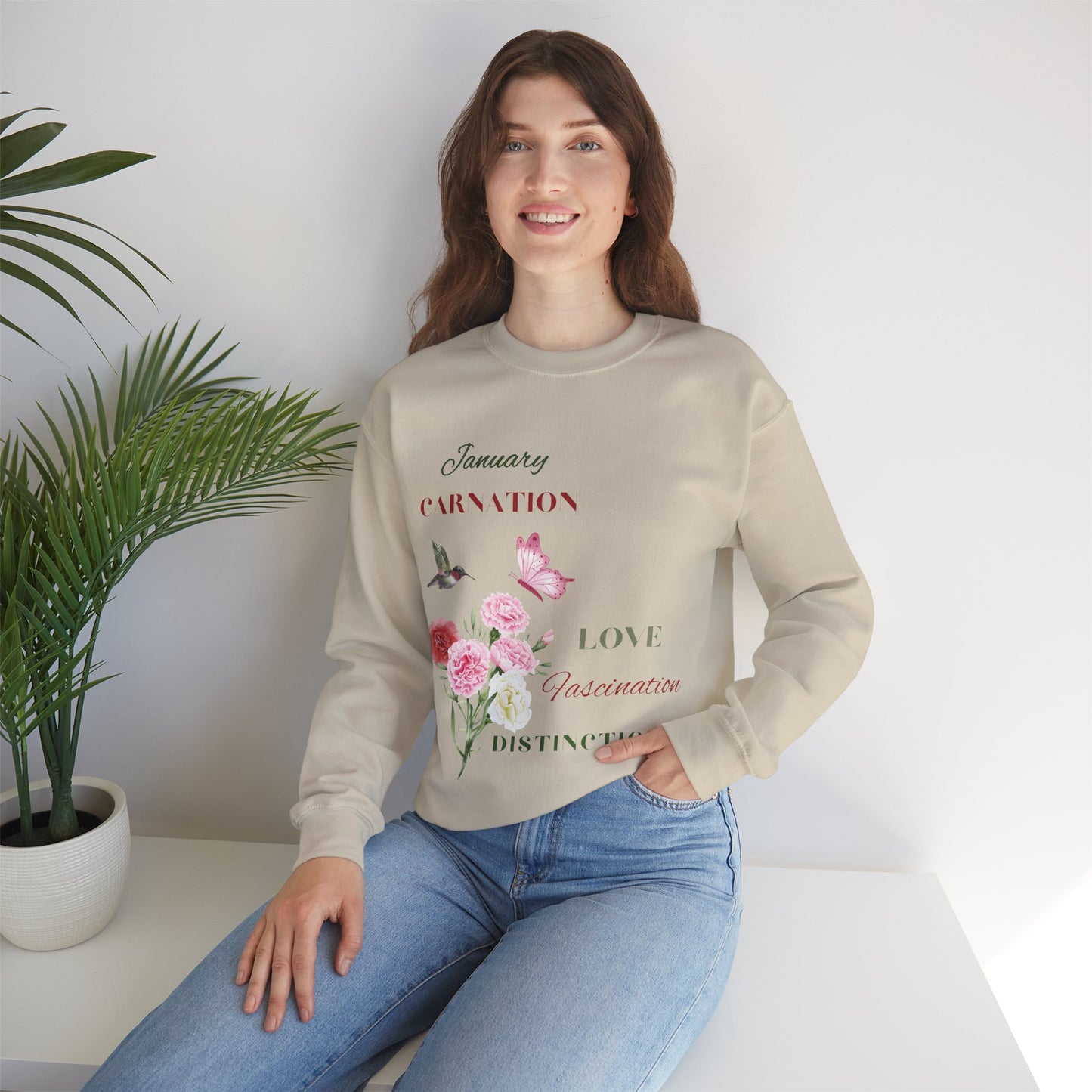 January Carnation Birth Flower Unisex Heavy Blend™ Crewneck Sweatshirt