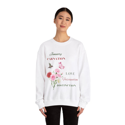 January Carnation Birth Flower Unisex Heavy Blend™ Crewneck Sweatshirt