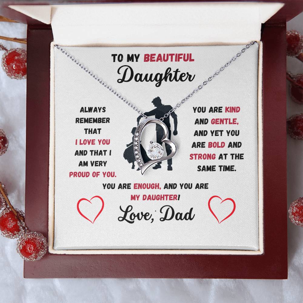 To My Beautiful Daughter Love, Dad Heart Necklace