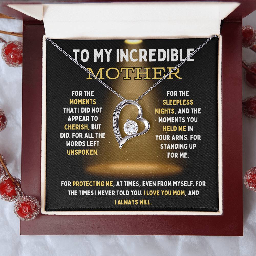 To My Incredible Mother Forever Love Necklace with Mahogany Box and LED Light