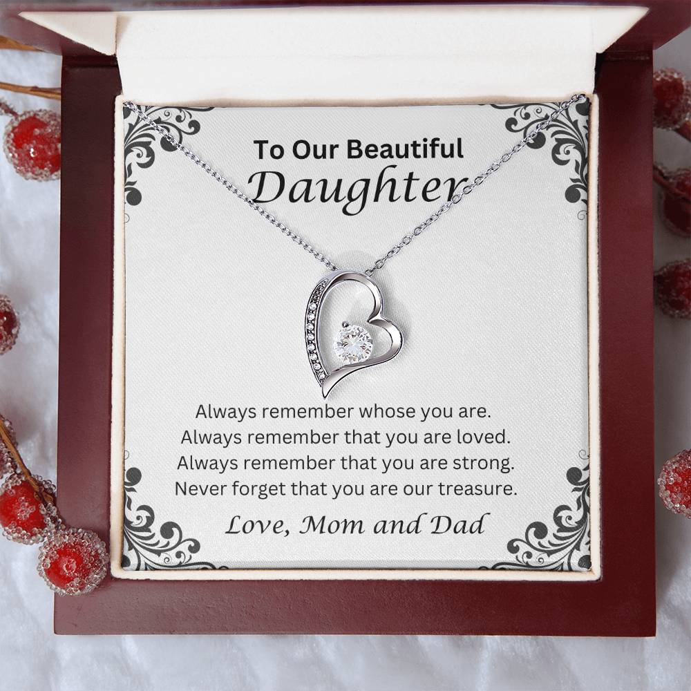 To Our Beautiful Daughter; Love, Mom and Dad  Heart Necklace