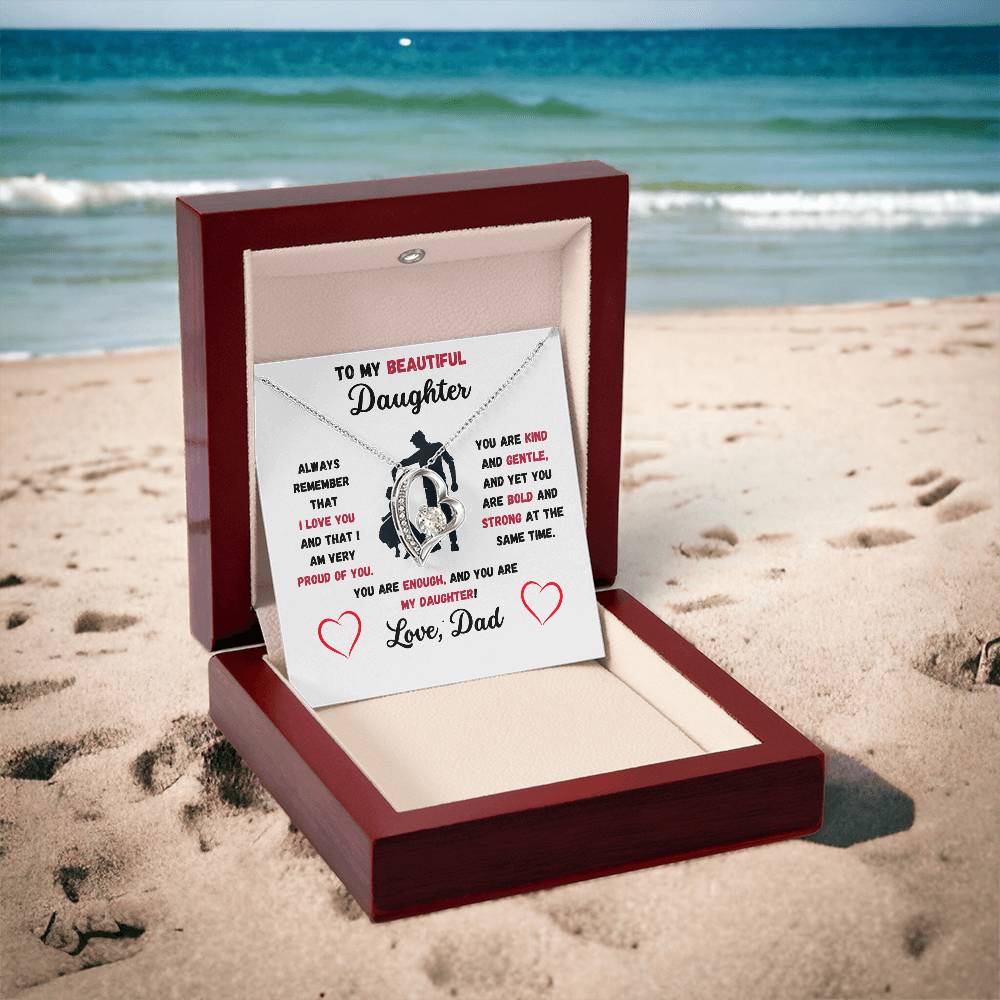 To My Beautiful Daughter Love, Dad Heart Necklace