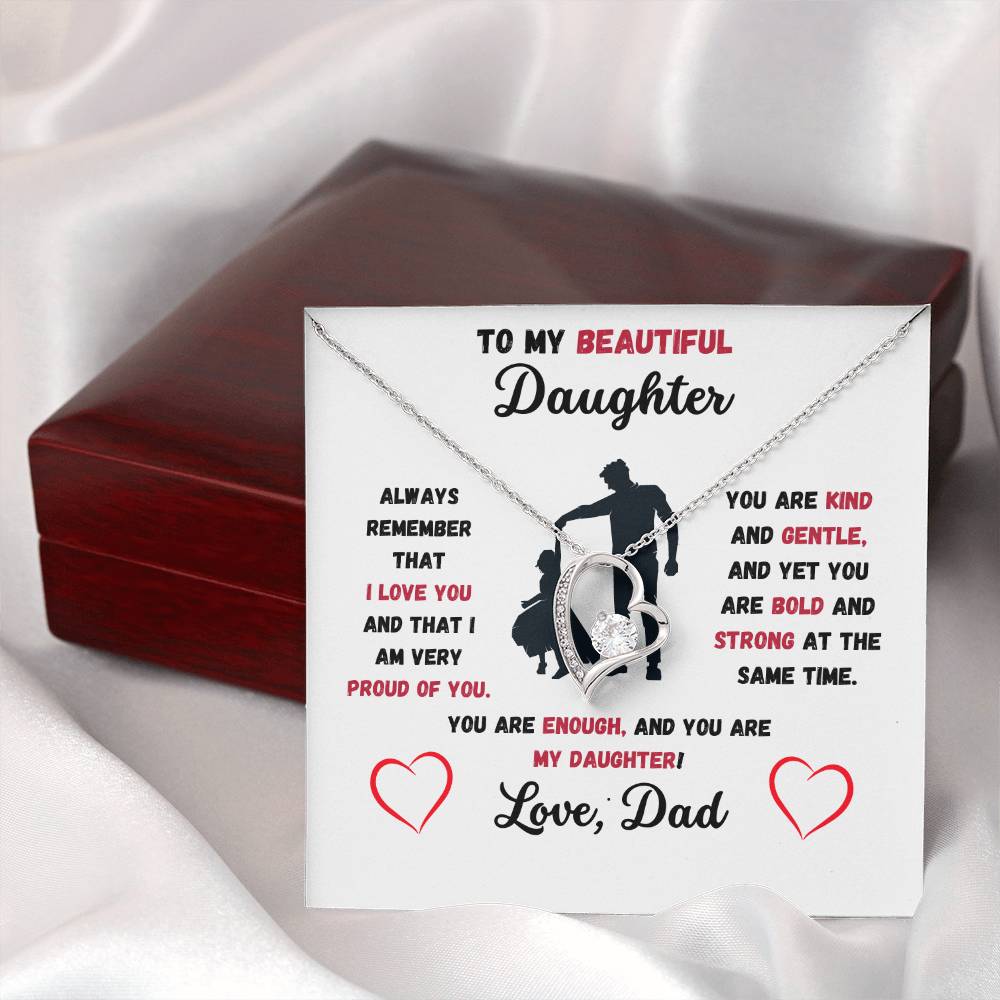 To My Beautiful Daughter Love, Dad Heart Necklace