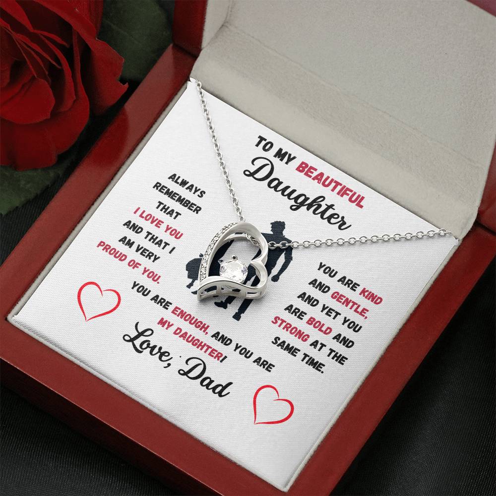 To My Beautiful Daughter Love, Dad Heart Necklace