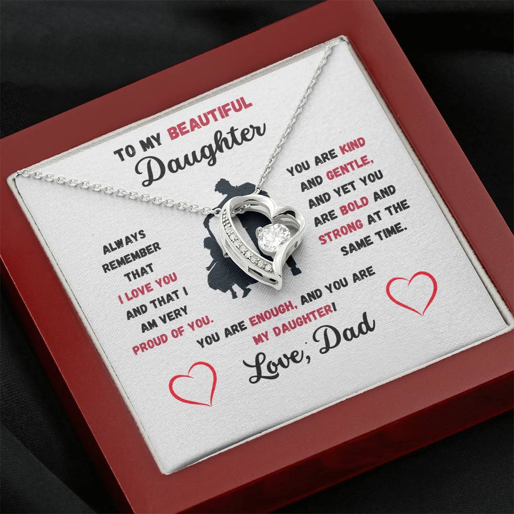To My Beautiful Daughter Love, Dad Heart Necklace