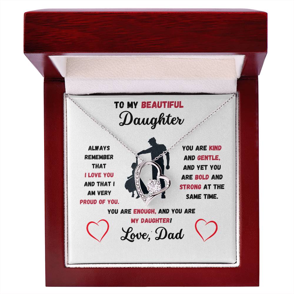 To My Beautiful Daughter Love, Dad Heart Necklace