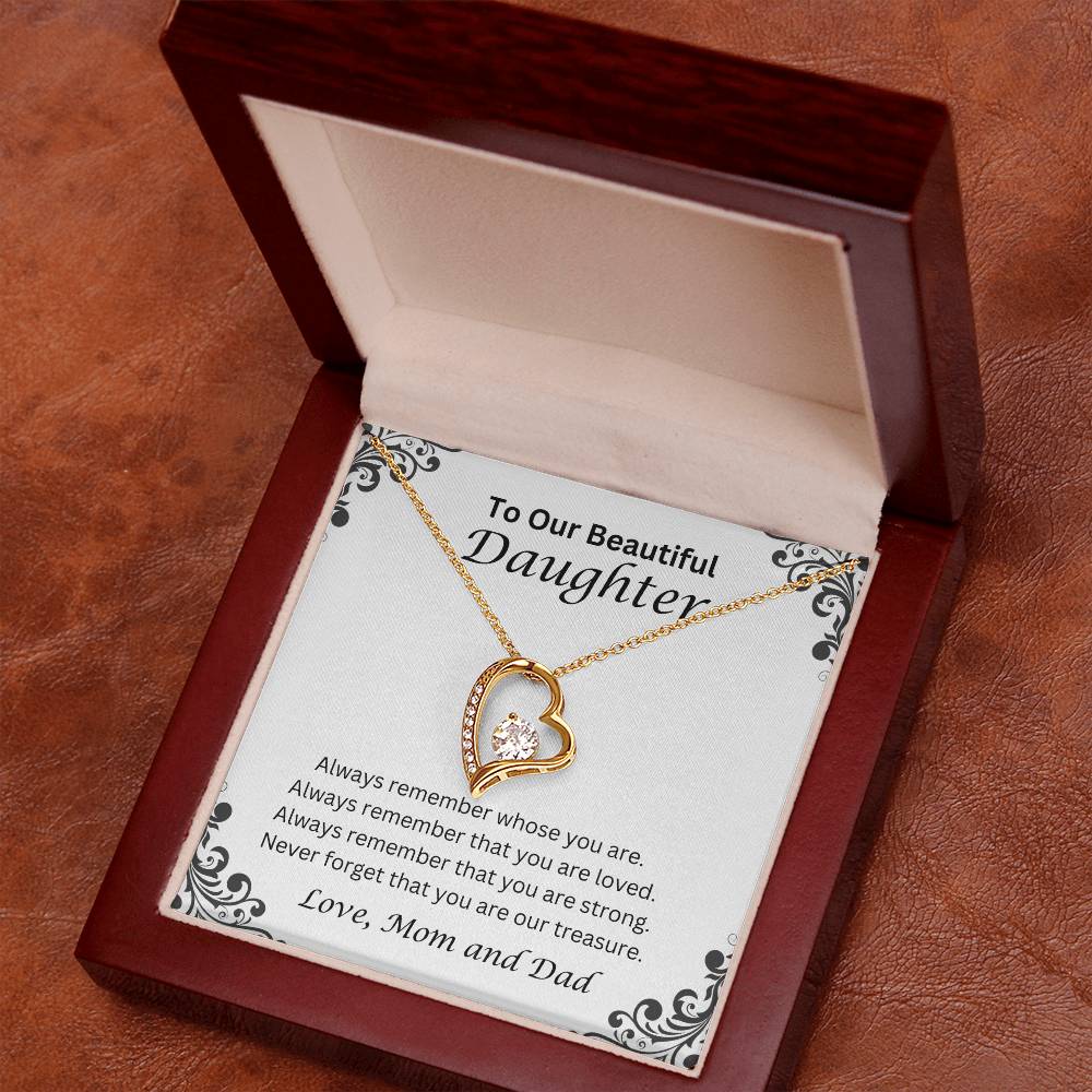 To Our Beautiful Daughter; Love, Mom and Dad  Heart Necklace