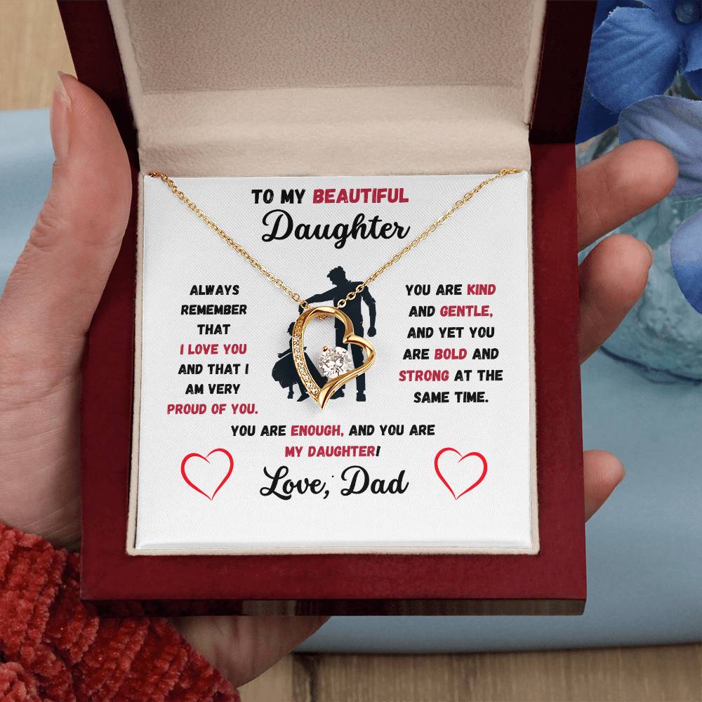 To My Beautiful Daughter Love, Dad Heart Necklace