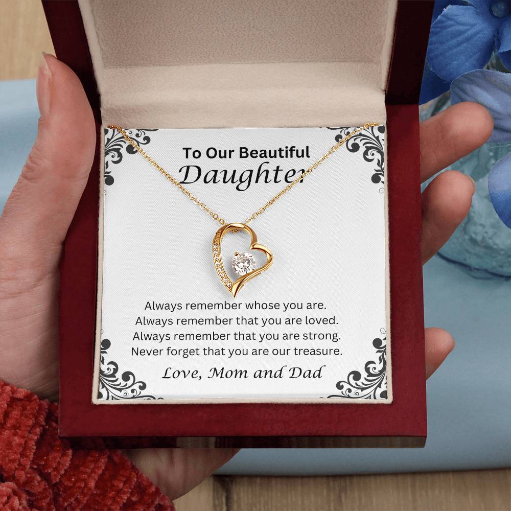 To Our Beautiful Daughter; Love, Mom and Dad  Heart Necklace