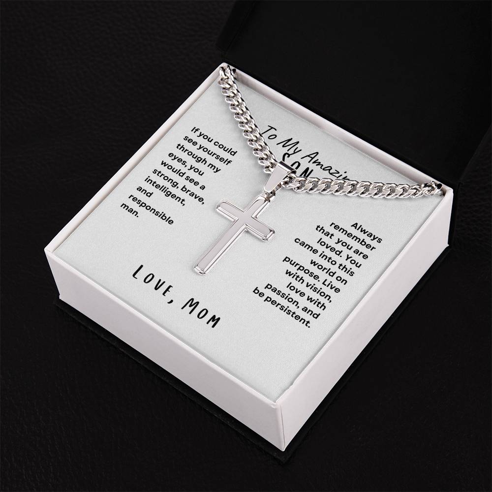 To My Amazing Son; Love Mom Cross Necklace