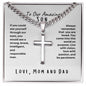 To Our Amazing Son; Love, Mom and Dad Cross Necklace