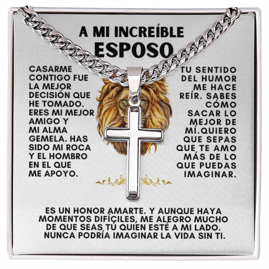 A MI INCREIBLE ESPOSO (Personalizada), Personalized Steel Cross Necklace on Cuban Chain w/ MC