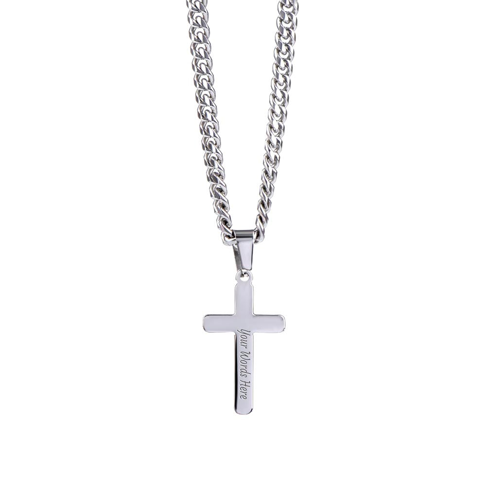 A MI INCREIBLE ESPOSO (Personalizada), Personalized Steel Cross Necklace on Cuban Chain w/ MC