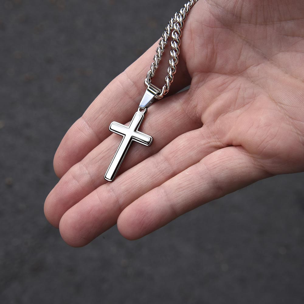 A MI INCREIBLE ESPOSO (Personalizada), Personalized Steel Cross Necklace on Cuban Chain w/ MC