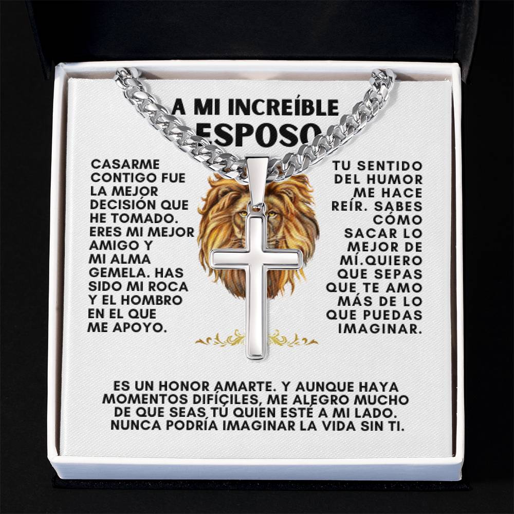 A MI INCREIBLE ESPOSO (Personalizada), Personalized Steel Cross Necklace on Cuban Chain w/ MC