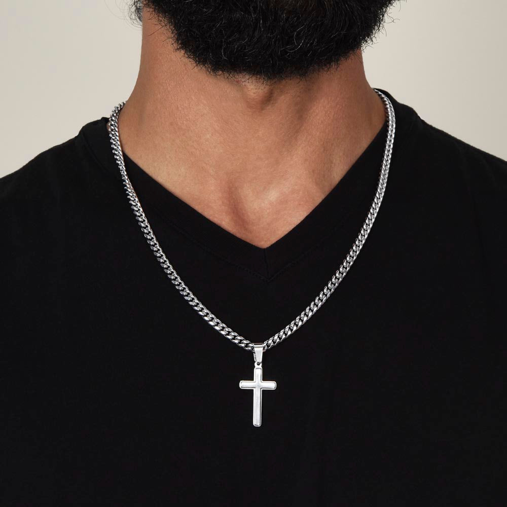 A MI INCREIBLE ESPOSO (Personalizada), Personalized Steel Cross Necklace on Cuban Chain w/ MC