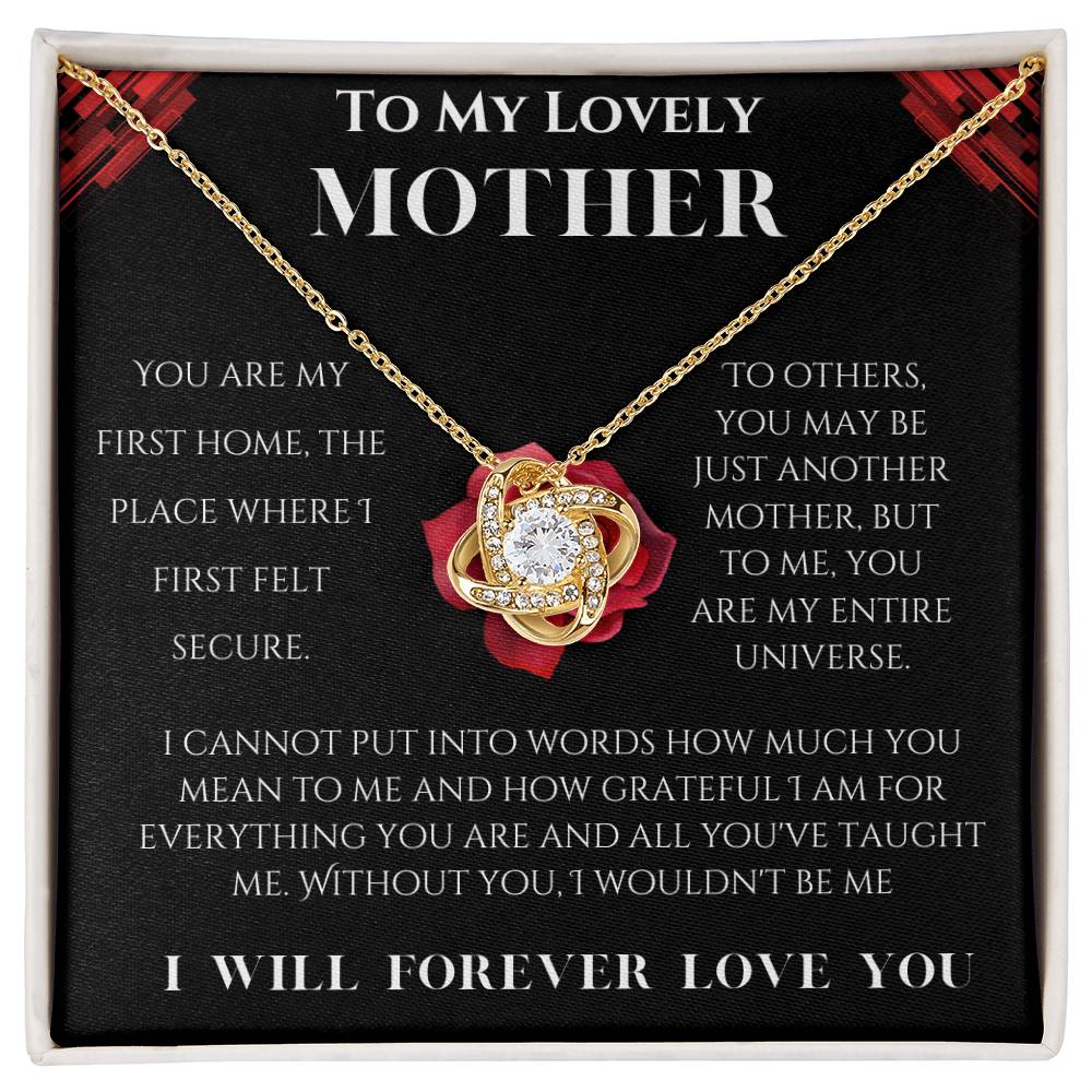 To My Lovely Mother Love Knot Necklace (Choose Standard Black Box or Mahogany Box with LED Light)