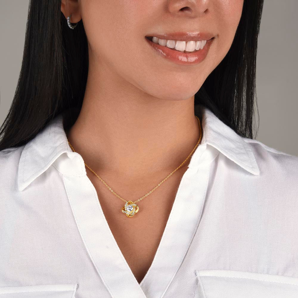 To My Lovely Mother-In-Law Love Knot Necklace (Choice of Standard Black Box or Mahogany Box with LED Light)