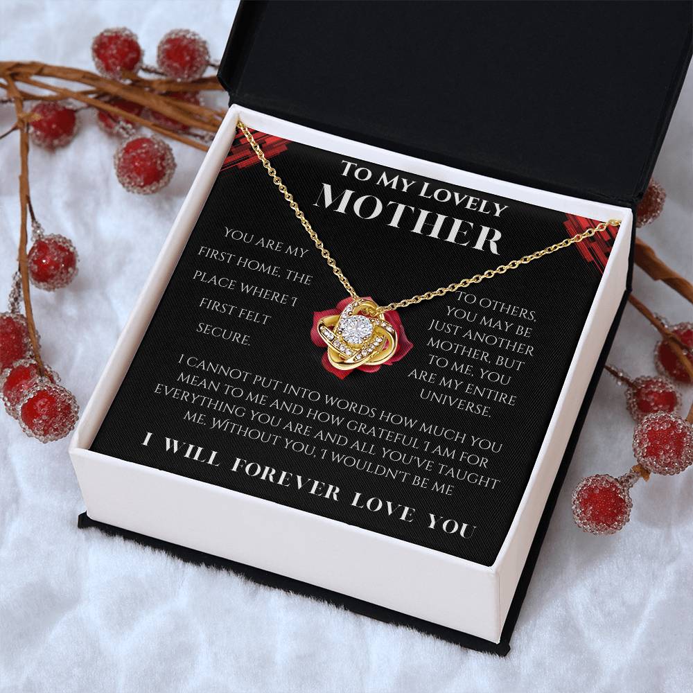 To My Lovely Mother Love Knot Necklace (Choose Standard Black Box or Mahogany Box with LED Light)