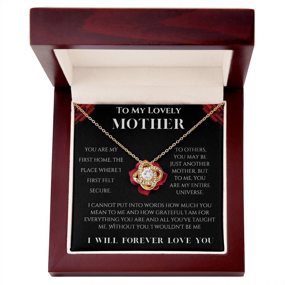 To My Lovely Mother Love Knot Necklace (Choose Standard Black Box or Mahogany Box with LED Light)