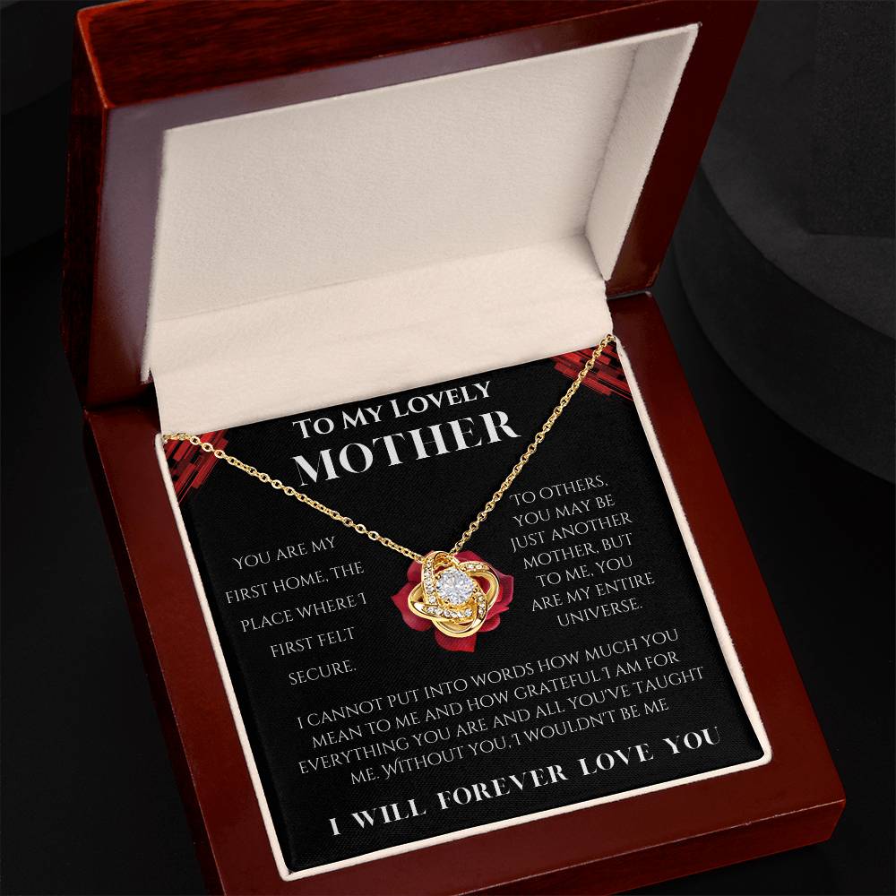 To My Lovely Mother Love Knot Necklace (Choose Standard Black Box or Mahogany Box with LED Light)